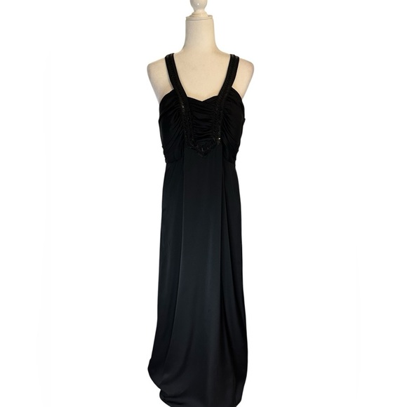 ANTONIO MELANI Black Sheath Maxi Dress Sweetheart Neckline 100% Silk Size 12 - Picture 2 of 16